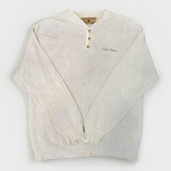 Vintage 90s Field And Stream Henley Sweater Heavy Knit Mens XL Made USA - Picture 1 of 8